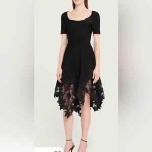 Oscar de la Renta Carnation Guipure Lace Knit Midi-Dress In Black